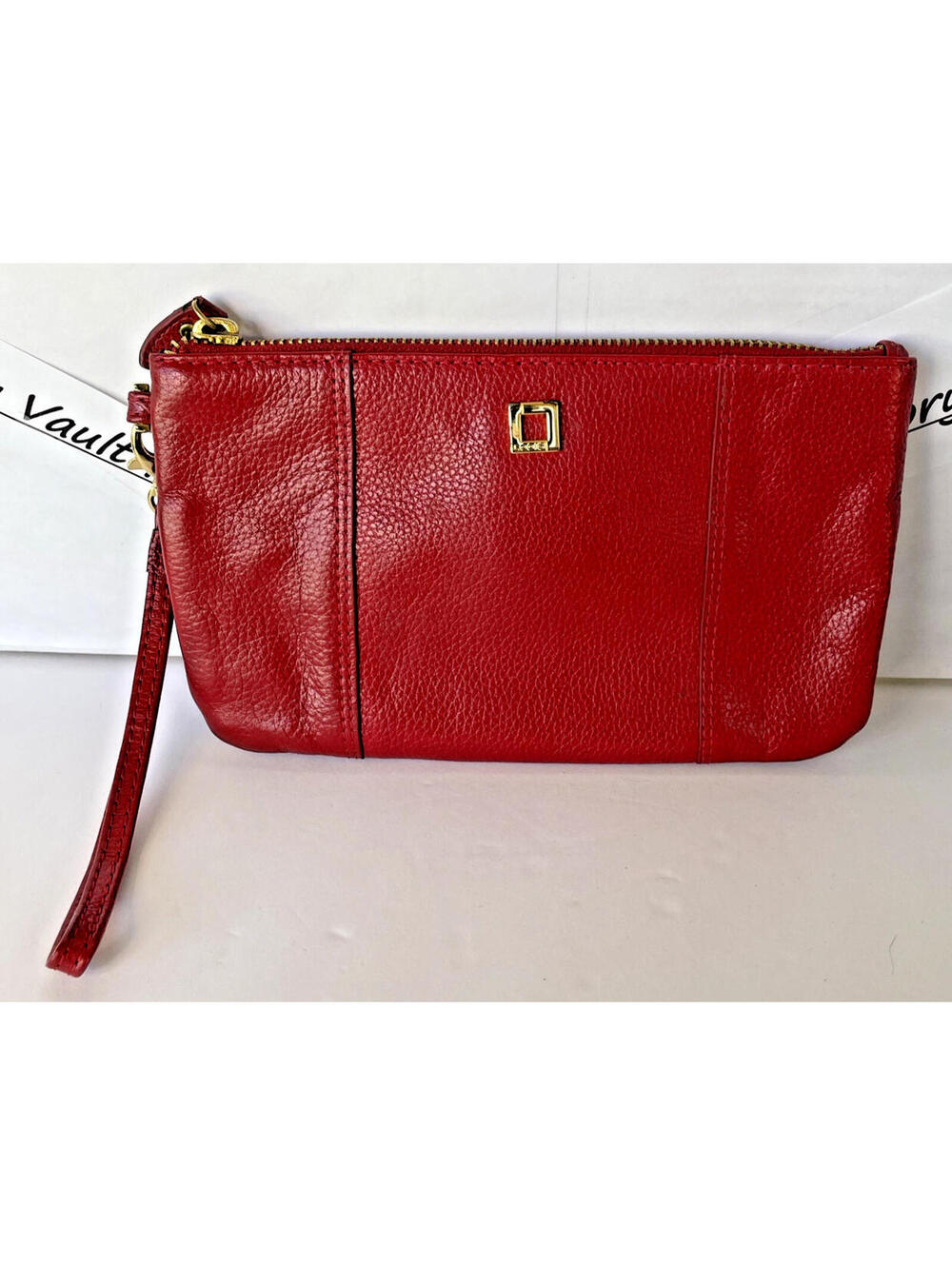New Lodis Italian Leather Double Zip Wristlet Wallet Pebbled Red